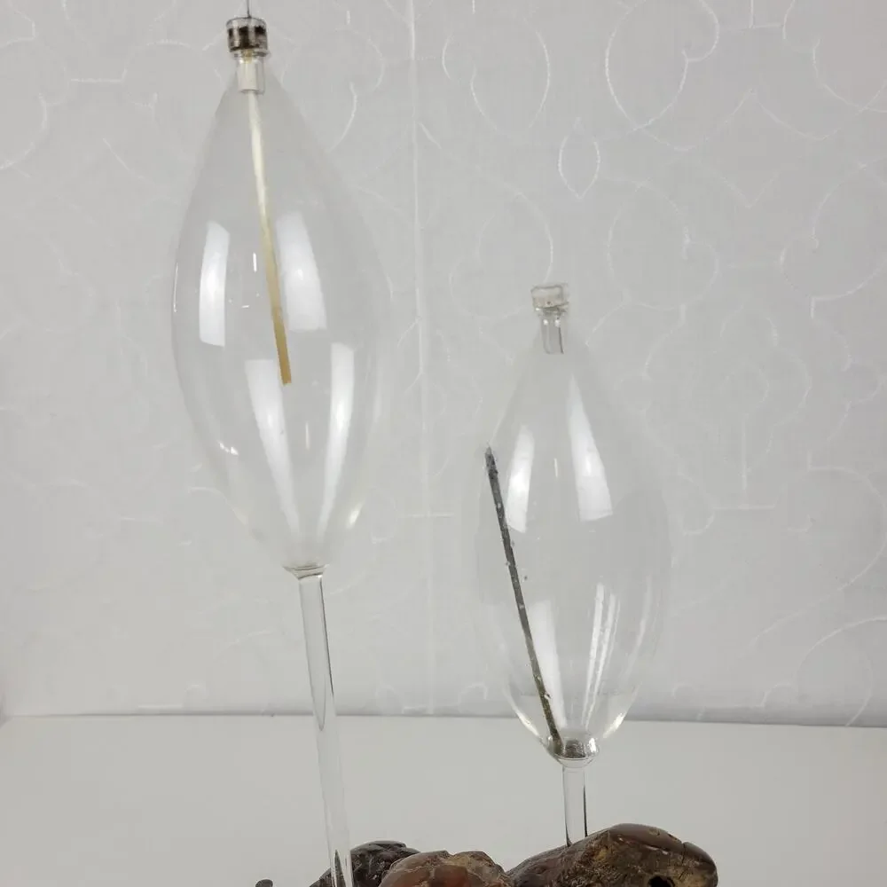 Vintage Oil Candle Lamp Burl Root Designs Glass Lantern Wood Base MCM Retro